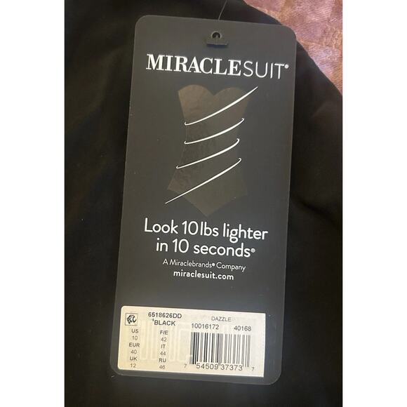 NWT Miraclesuit 10 DD Black Razzle Dazzle Tankini Top Swimsuit Underwire Sliming - Picture 4 of 5